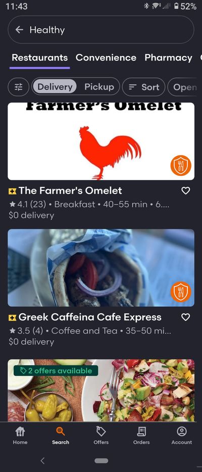 Restaurant results with certified restaurants marked by a badge